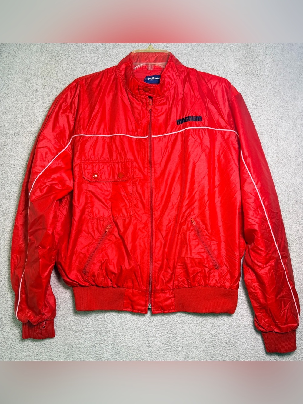Vintage Halloway Nylon Bomber Jacket Mens Large Red Windbreaker USA Made
